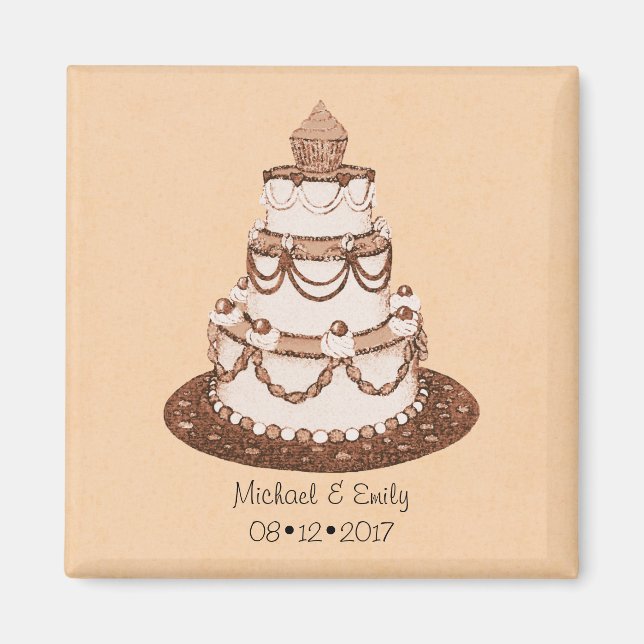 Aimant de gâteau Mariage de nom personnalisé (Devant)