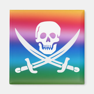 Aimant de Jolly roger de pirate arc-en-ciel