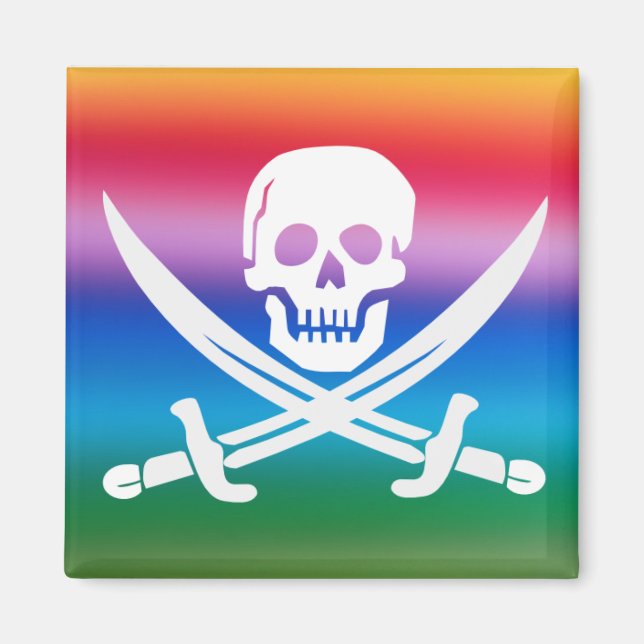 Aimant de Jolly roger de pirate arc-en-ciel (Devant)