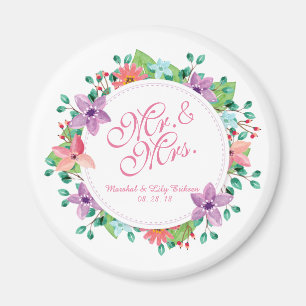 Aimant de M. et de Mme Elegant Floral Wedding  