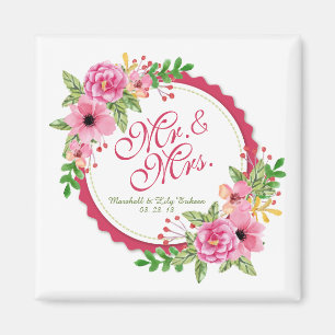 Aimant de M. et de Mme Floral Watercolor Wedding  