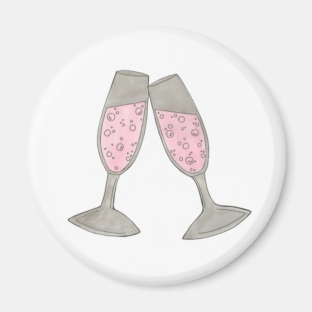 Aimant de mariage à verres de champagne rose pétil (Devant)