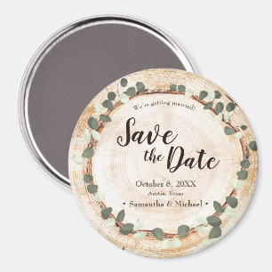 Aimant de mariage en tranche de bois d'eucalyptus