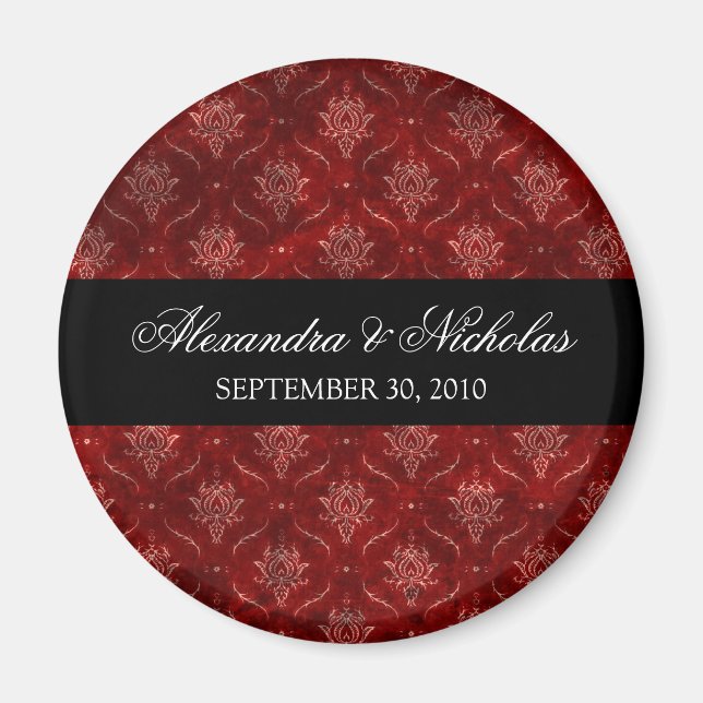 Aimant de mariage en velours rouge broyé (rond) (Devant)