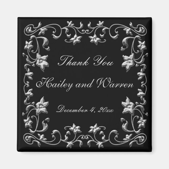 Aimant de mariage floral noir et étain (Devant)