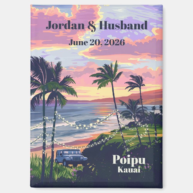 Aimant de mariage personnalisé Poipu Kauai (Recto)