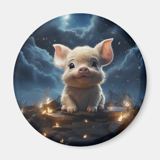 Aimant De mignons animaux sous le ciel étoilé (Devant)