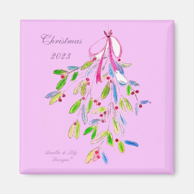 Aimant de Noël avec Mistletoe, rose (Devant)