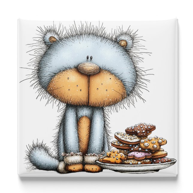 Aimant de Noël Blue Cat Cookies (Blue Cat Cookies Christmas Magnet by PiggyPrint Stickers.)