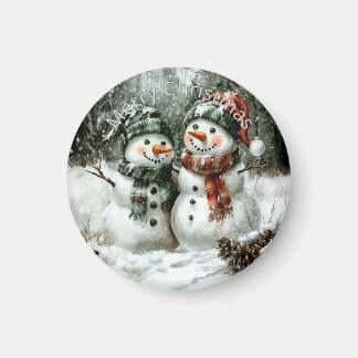Aimant de Noël Couple Bonhomme de Neige Mignon