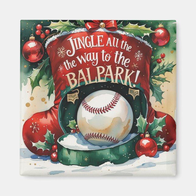 Aimant de Noël de baseball - Décor sportif festif (Devant)