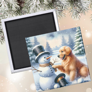 Aimant de Noël de Snowman Golden Retriever