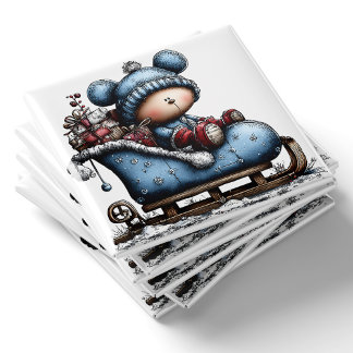 Aimant de Noël Luge de Santa ours bleu