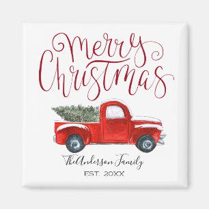 Aimant de Noël pour camionnette rouge vintage