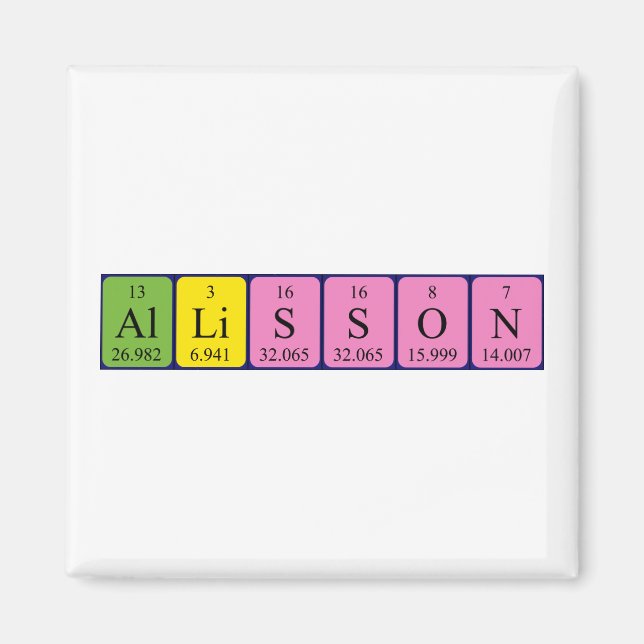 Aimant de nom de table périodique Allisson (Devant)