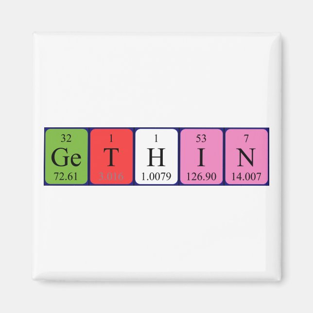 Aimant de nom de table périodique Gethin (Devant)