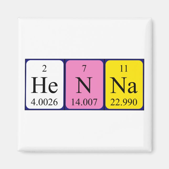 Aimant de nom de table périodique henné (Devant)