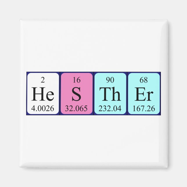 Aimant de nom de table périodique Hesther (Devant)