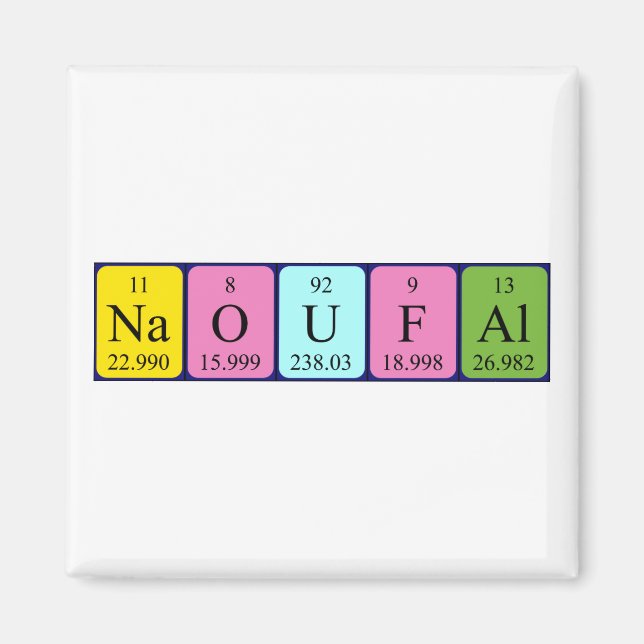 Aimant de nom de table périodique Naoufal (Devant)