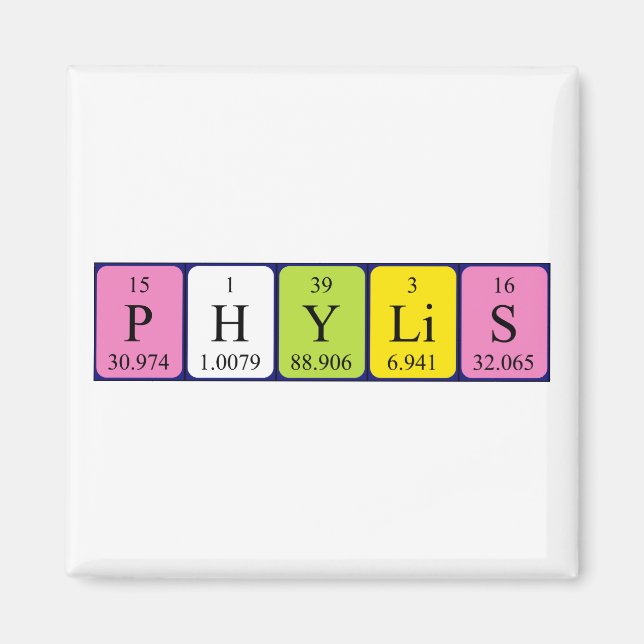 Aimant de nom de table périodique Phylis (Devant)