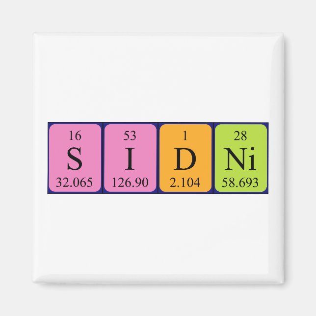 Aimant de nom de table périodique Sidni (Devant)