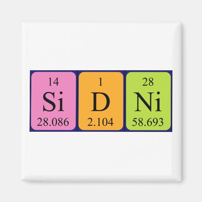 Aimant de nom de table périodique Sidni (Devant)