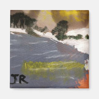 Aimant de peinture paysage de lac neigeux