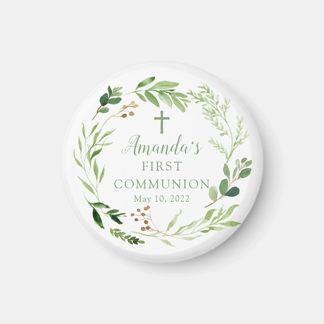 Aimant de première communion à feuilles vertes mol (Devant)