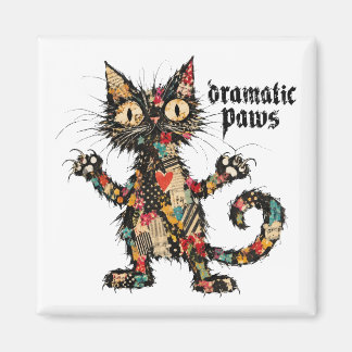 Aimant de réfrigérateur chat noir drôle Paws Drama