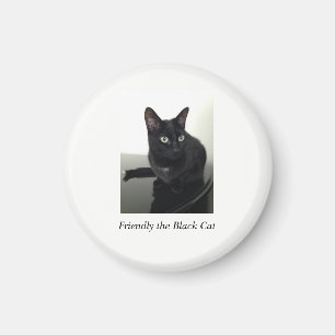 Aimant de réfrigérateur de chat noir - rond