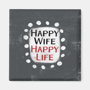 Aimant de réfrigérateur Happy Wife Happy Life