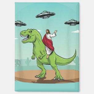 Aimant de réfrigérateur Jésus drôle dinosaure OVNI
