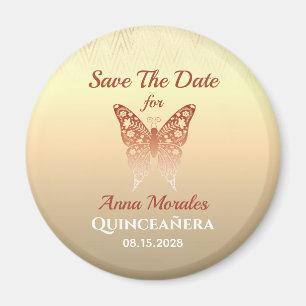 Aimant de sauvegarde de date Quinceanera en or ros