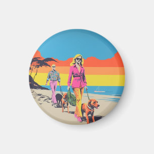 aimant de style Popart, promenade de chien de plag