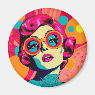 Aimant de style rétro coloré, femme colorée