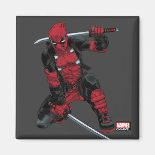 Aimant Deadpool Kneeling Avec Des Épées