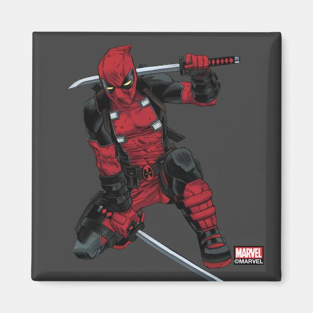 Aimant Deadpool Kneeling Avec Des Épées (Devant)