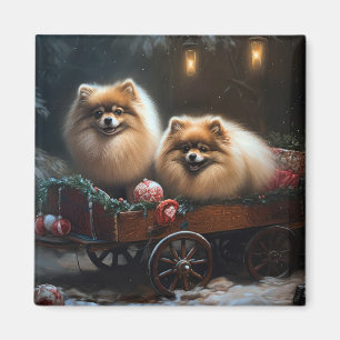 Aimant Décor de Noël au traîneau enneigé de Poméranie