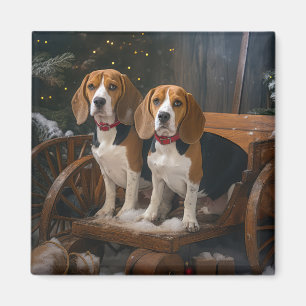 Aimant Décor de Noël beagle Snowy Sleigh