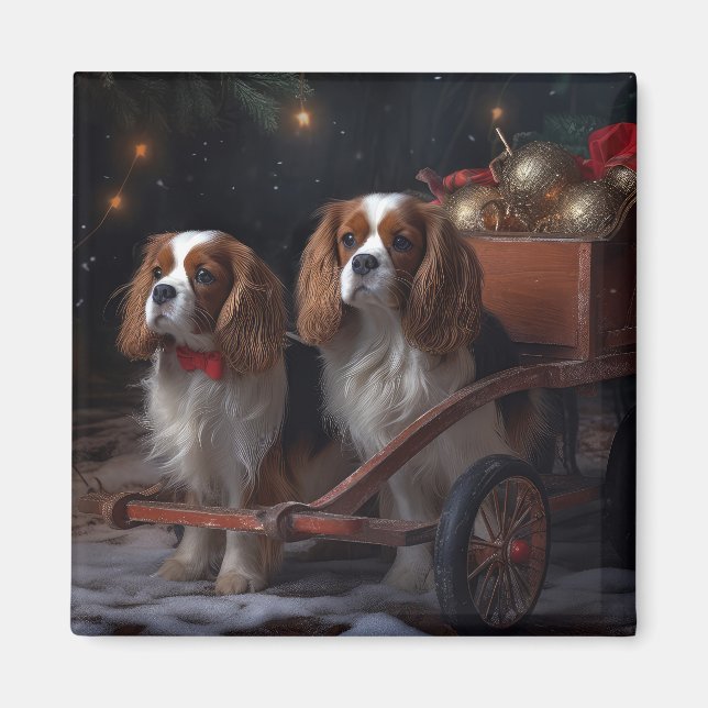 Aimant Décor de Noël Cavalier King Snowy Sleigh (Devant)