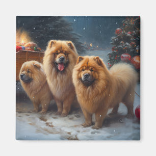 Aimant Décor de Noël Chow Chow Snowy Sleigh