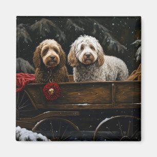 Aimant Décor de Noël Cockapoo Snowy Sleigh