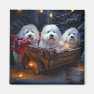Aimant Décor de Noël Coton De Tulear Snowy Sleigh