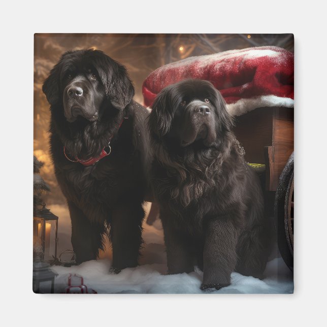 Aimant Décor de Noël de Terre-Neuve Snowy Sleigh (Devant)