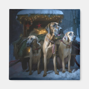 Aimant Décor de Noël de traîneau enneigé Rhodesian Ridgeb