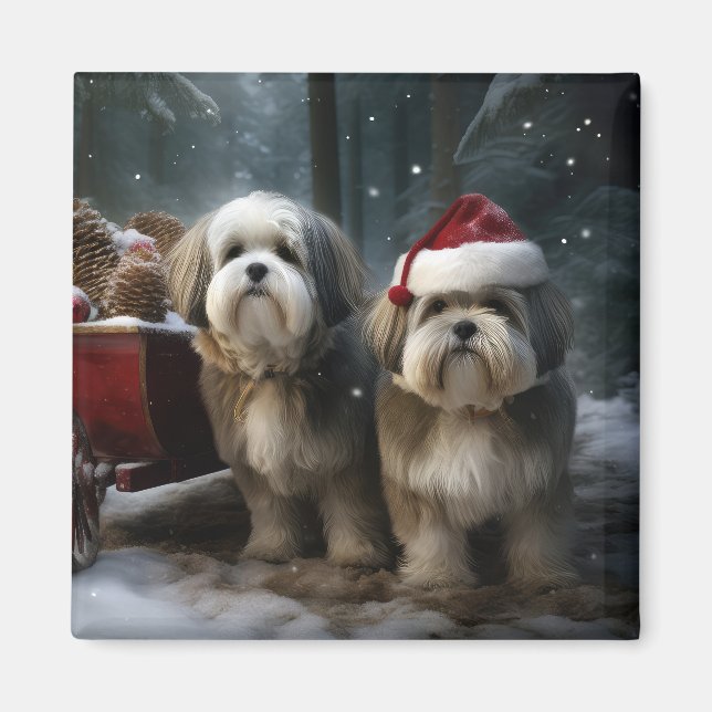 Aimant Décor de Noël Malti tzu Snowy Sleigh (Devant)