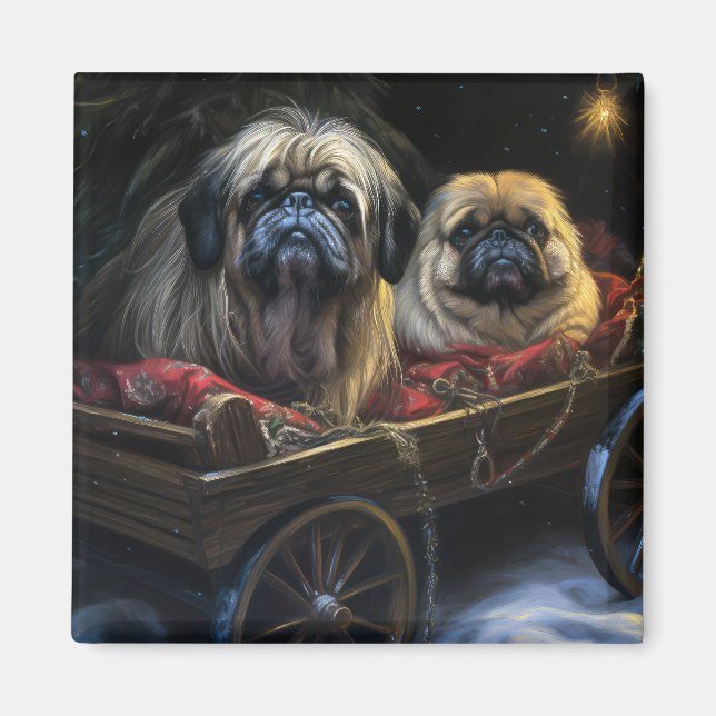 Aimant Décor de Noël Pekingese Snowy Sleigh (Devant)