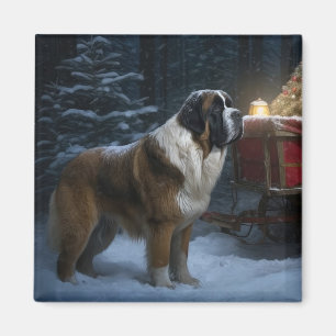 Aimant Décor de Noël Saint Bernard Snowy Sleigh