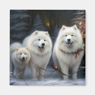 Aimant Décor de Noël Samoyède enneigé