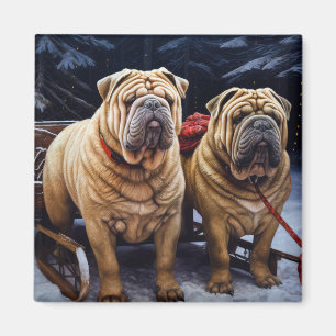 Aimant Décor de Noël Shar Pei Snowy Sleigh